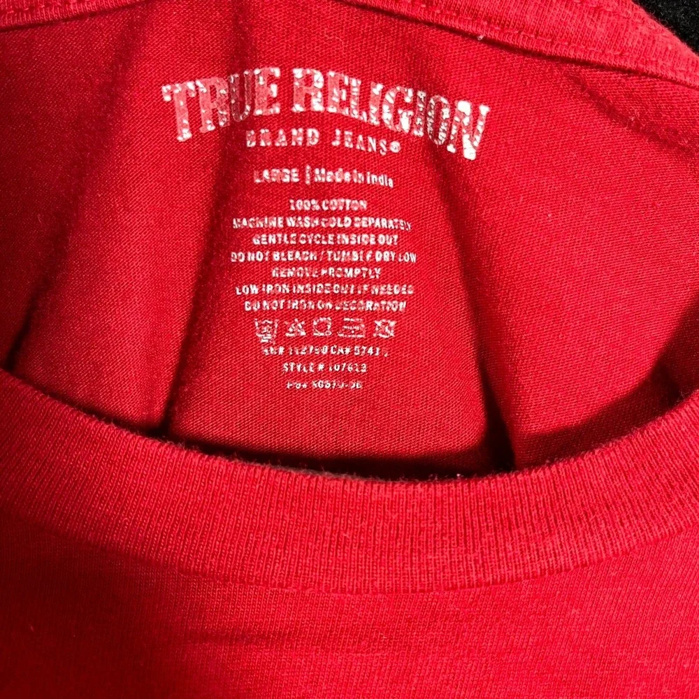 True Religion T Shirt Mens Large Red‎ Logo Buddha Cotton Short Sleeve Pullover
